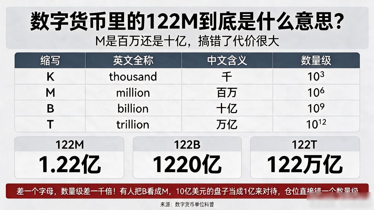 数字货币里的122M到底是什么意思？M是百万还是十亿，搞错了代价很大